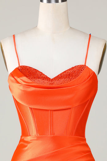 Sparkly Orange Beaded Corset Tight Short Formal Dress