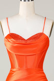 Sparkly Orange Beaded Corset Tight Short Formal Dress