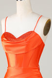 Sparkly Orange Beaded Corset Tight Short Formal Dress