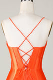 Sparkly Orange Beaded Corset Tight Short Formal Dress