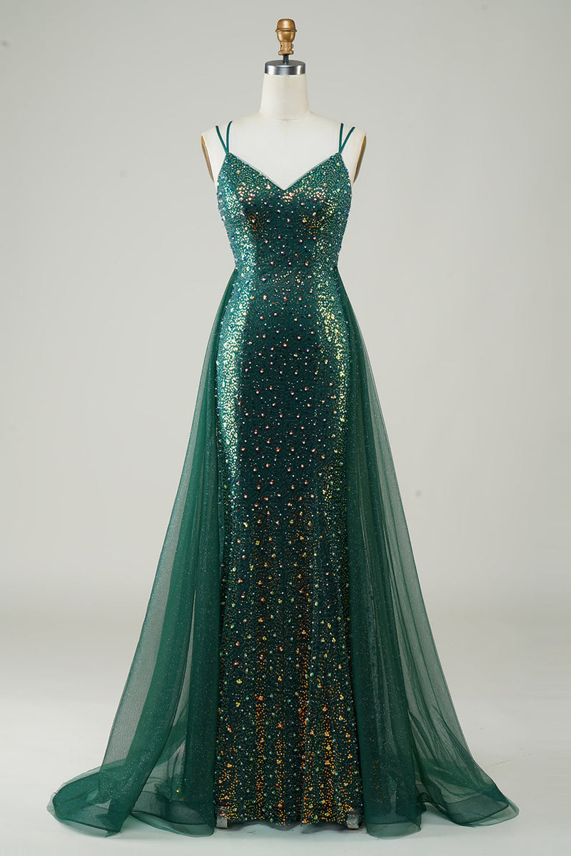 Load image into Gallery viewer, Sparkly Dark Green Beaded Long Formal Dress