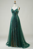 Sparkly Dark Green Beaded Long Formal Dress