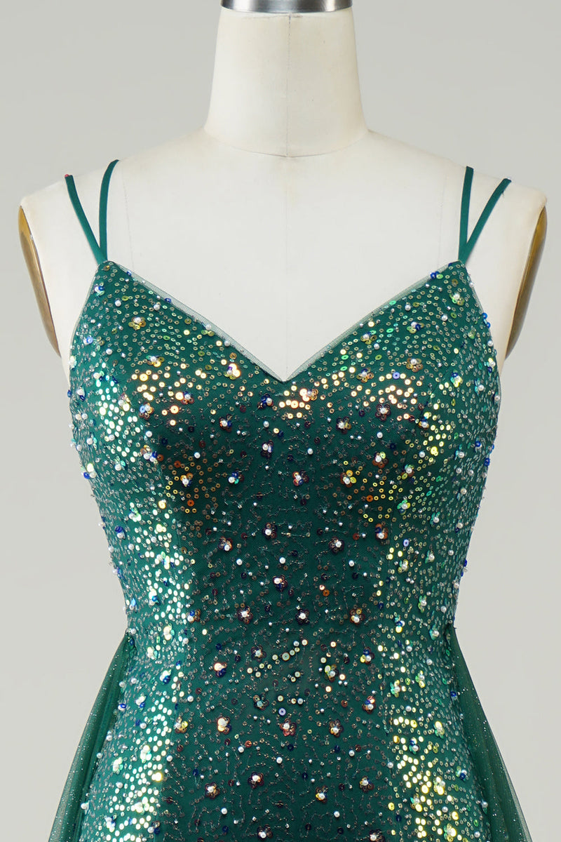 Load image into Gallery viewer, Sparkly Dark Green Beaded Long Formal Dress