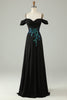 Load image into Gallery viewer, Cold Shoulder Black Sequins Corset Long Formal Dress