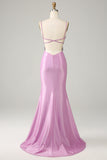 Purple Mermaid Backless Spaghetti Straps Butterflies Formal Dress