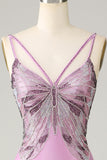 Purple Mermaid Backless Spaghetti Straps Butterflies Formal Dress