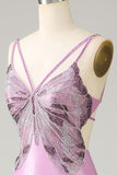 Purple Mermaid Backless Spaghetti Straps Butterflies Formal Dress