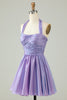 Load image into Gallery viewer, Purple Halter Open Back Sleeveless A Line Short Formal Dress