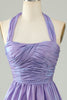 Load image into Gallery viewer, Purple Halter Open Back Sleeveless A Line Short Formal Dress