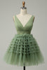 Load image into Gallery viewer, Green Tulle V-Neck Short Formal Dress With Open Back