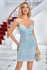 Load image into Gallery viewer, Light Blue Sparkly Tight Short Formal Dress with Lace-Up Back