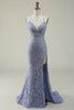 Load image into Gallery viewer, Halter Mermaid Purple Lace Long Formal Dress