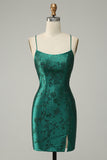 Dark Green Beaded Bodycon Formal Dress With Criss Cross Back