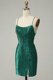 Dark Green Beaded Bodycon Formal Dress With Criss Cross Back