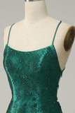 Dark Green Beaded Bodycon Formal Dress With Criss Cross Back