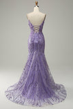 Mermaid Spaghetti Straps Purple Formal Dress with Beading