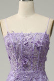 Mermaid Spaghetti Straps Purple Formal Dress with Beading