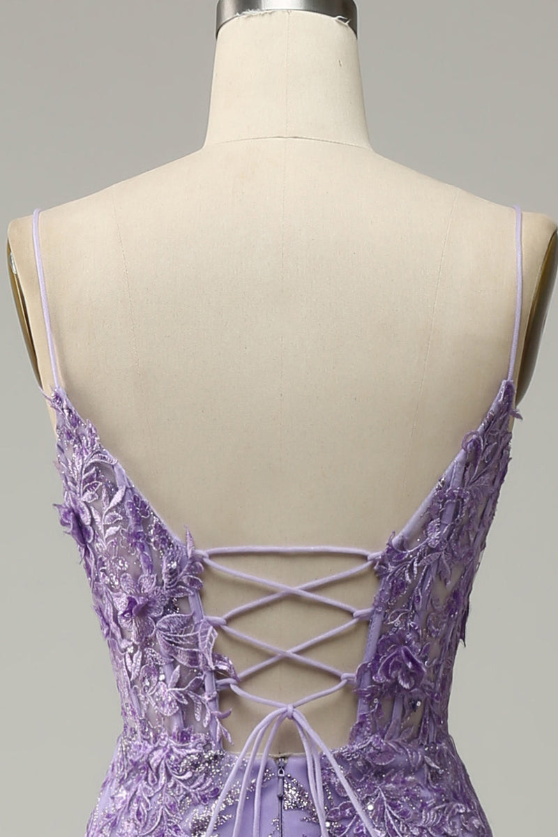 Load image into Gallery viewer, Mermaid Spaghetti Straps Purple Formal Dress with Beading