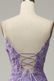 Mermaid Spaghetti Straps Purple Formal Dress with Beading