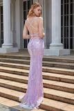 Purple Sparkly Appliques Corset Formal Dress with Slit