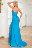 Mermaid Sweetheart Blue Long Formal Dress with Split Front