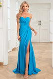 Mermaid Sweetheart Blue Long Formal Dress with Split Front