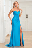 Mermaid Sweetheart Blue Long Formal Dress with Split Front