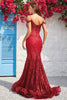 Load image into Gallery viewer, Mermaid Off the Shoulder Burgundy Corset Formal Dress with Bronzing