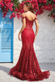 Mermaid Off the Shoulder Burgundy Corset Formal Dress with Bronzing