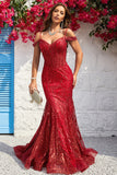 Mermaid Off the Shoulder Burgundy Corset Formal Dress with Bronzing