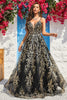 Load image into Gallery viewer, A Line Spaghetti Straps Black Golden Long Formal Dress with Bronzing