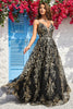 Load image into Gallery viewer, A Line Spaghetti Straps Black Golden Long Formal Dress with Bronzing
