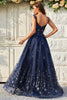 Load image into Gallery viewer, A Line Off the Shoulder Navy Long Formal Dress with Appliques
