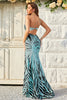 Load image into Gallery viewer, Mermaid One Shoulder Green Sequins Long Formal Dress with Split Front