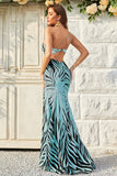 Mermaid One Shoulder Green Sequins Long Formal Dress with Split Front