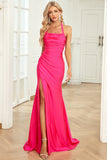 Mermaid Halter Neck Fuchsia Long Formal Dress with Split Front