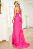 Mermaid Halter Neck Fuchsia Long Formal Dress with Split Front