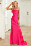 Mermaid Halter Neck Fuchsia Long Formal Dress with Split Front