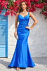 Load image into Gallery viewer, Mermaid Spaghetti Straps Blue Long Formal Dress with Open Back