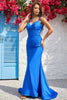 Load image into Gallery viewer, Mermaid Spaghetti Straps Blue Long Formal Dress with Open Back
