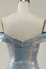 Load image into Gallery viewer, Mermaid Blue Sparkly Off the Shoulder Formal Dress With Slit