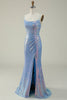 Load image into Gallery viewer, Blue Sequined Spaghetti Straps Mermaid Formal Dress
