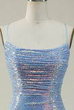 Blue Sequined Spaghetti Straps Mermaid Formal Dress