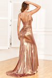 Golden Ruffles Corset Formal Dress with Slit