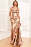 Golden Ruffles Corset Formal Dress with Slit