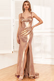 Golden Ruffles Corset Formal Dress with Slit