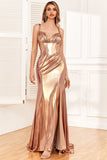 Golden Ruffles Corset Formal Dress with Slit