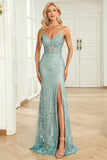 Mermaid Spaghetti Straps Green Long Formal Dress with Criss Cross Back