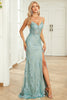 Load image into Gallery viewer, Mermaid Spaghetti Straps Green Long Formal Dress with Criss Cross Back