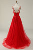 Load image into Gallery viewer, A Line Spaghetti Straps Red Long Formal Dress with Appliques